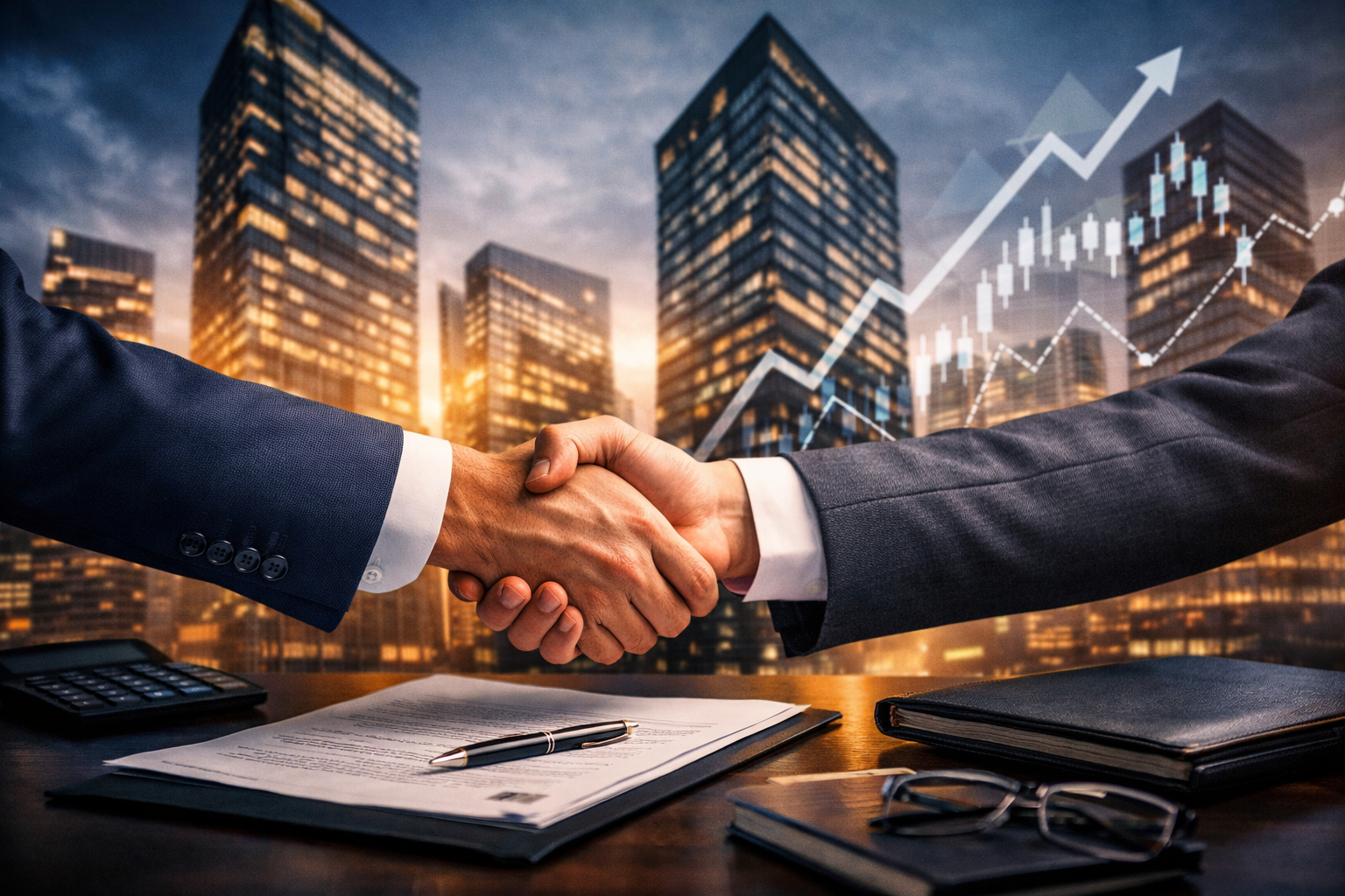 Dreptul afacerilor – handshake și clădiri